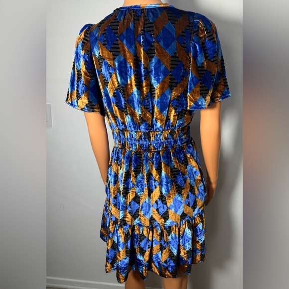 Anthropologie Blue and Brown Geometric Mini Dress - Picture 9 of 12